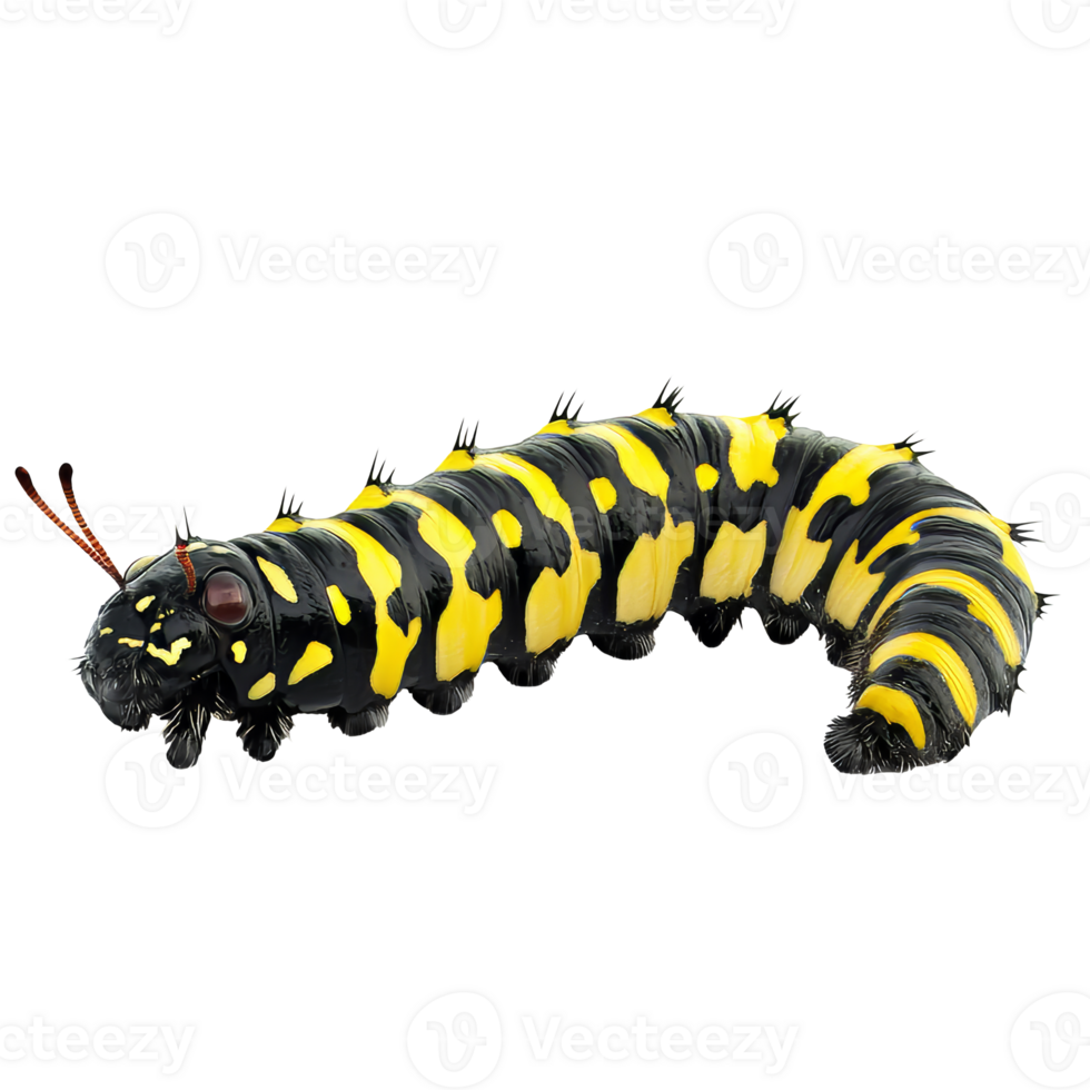 Colorful caterpillar on a green leaf at midday png