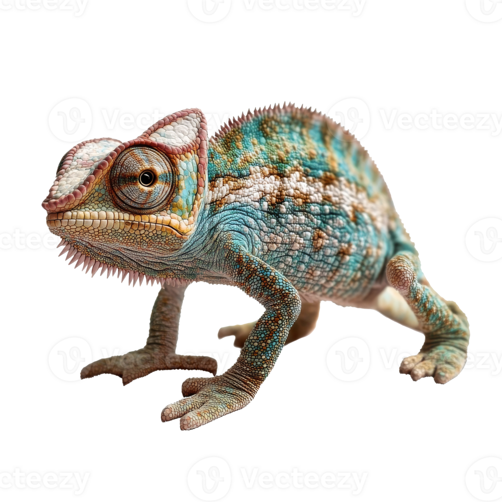 Colorful chameleon perched on a surface png