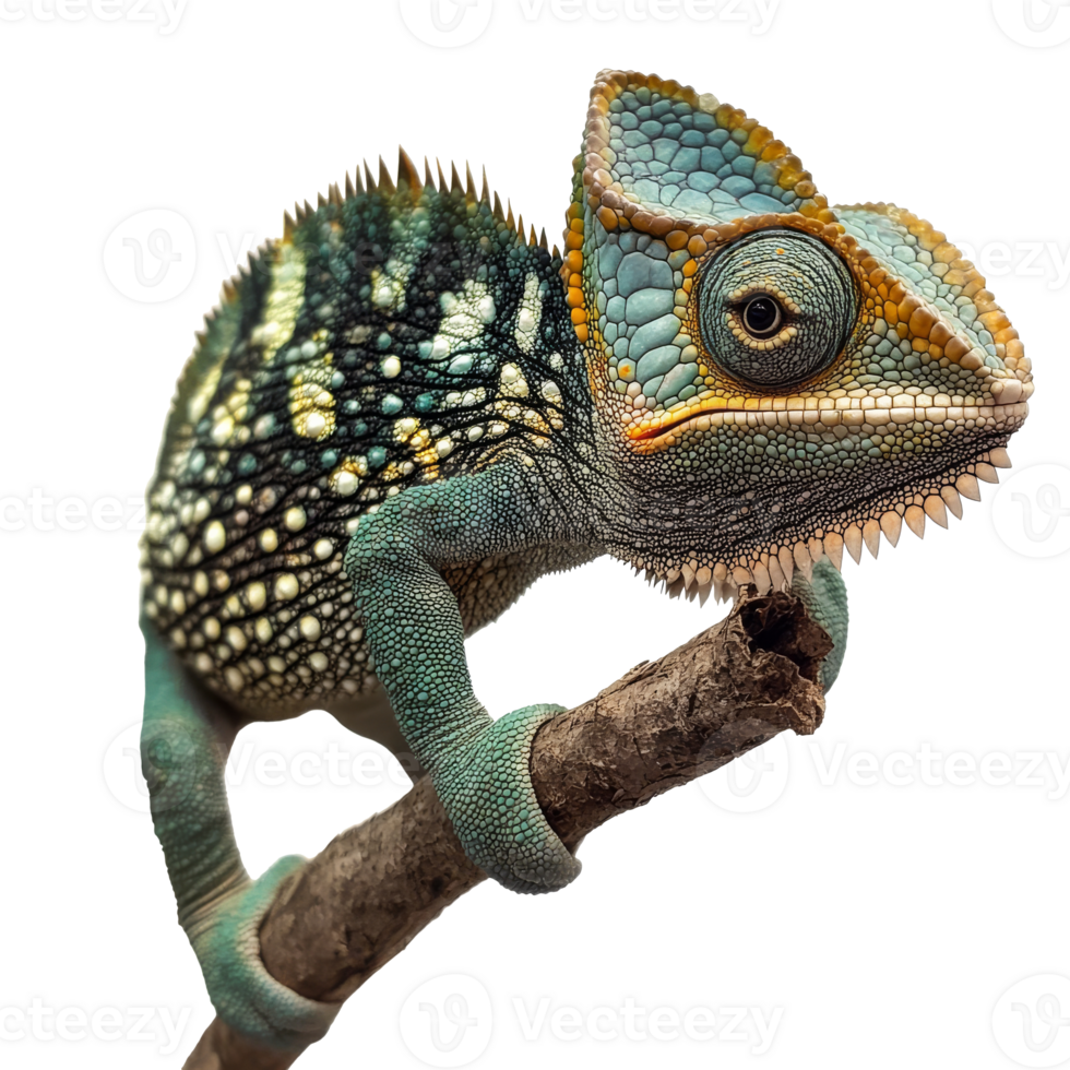 Colorful chameleon perched on a branch in nature png