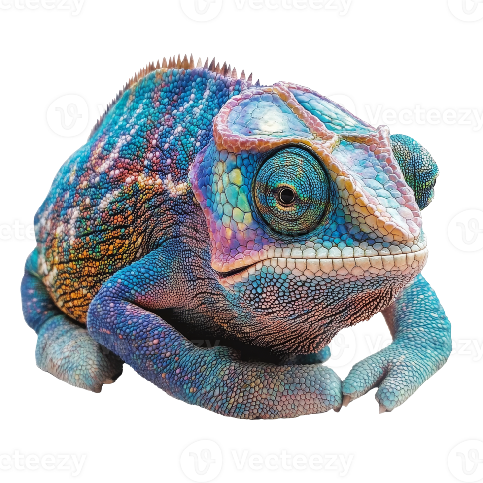 Colorful chameleon resting on a surface png