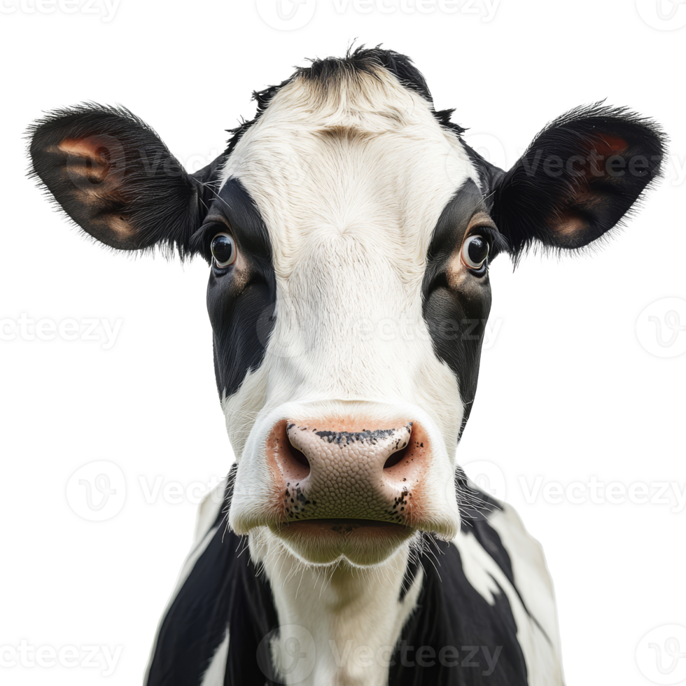 Close up of a black and white cow in bright light png