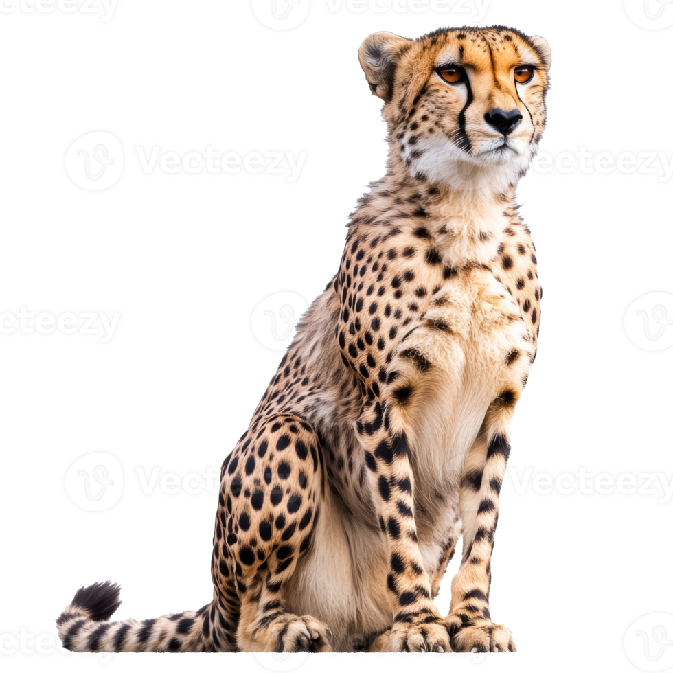 Cheetah sitting calmly against a white backdrop png