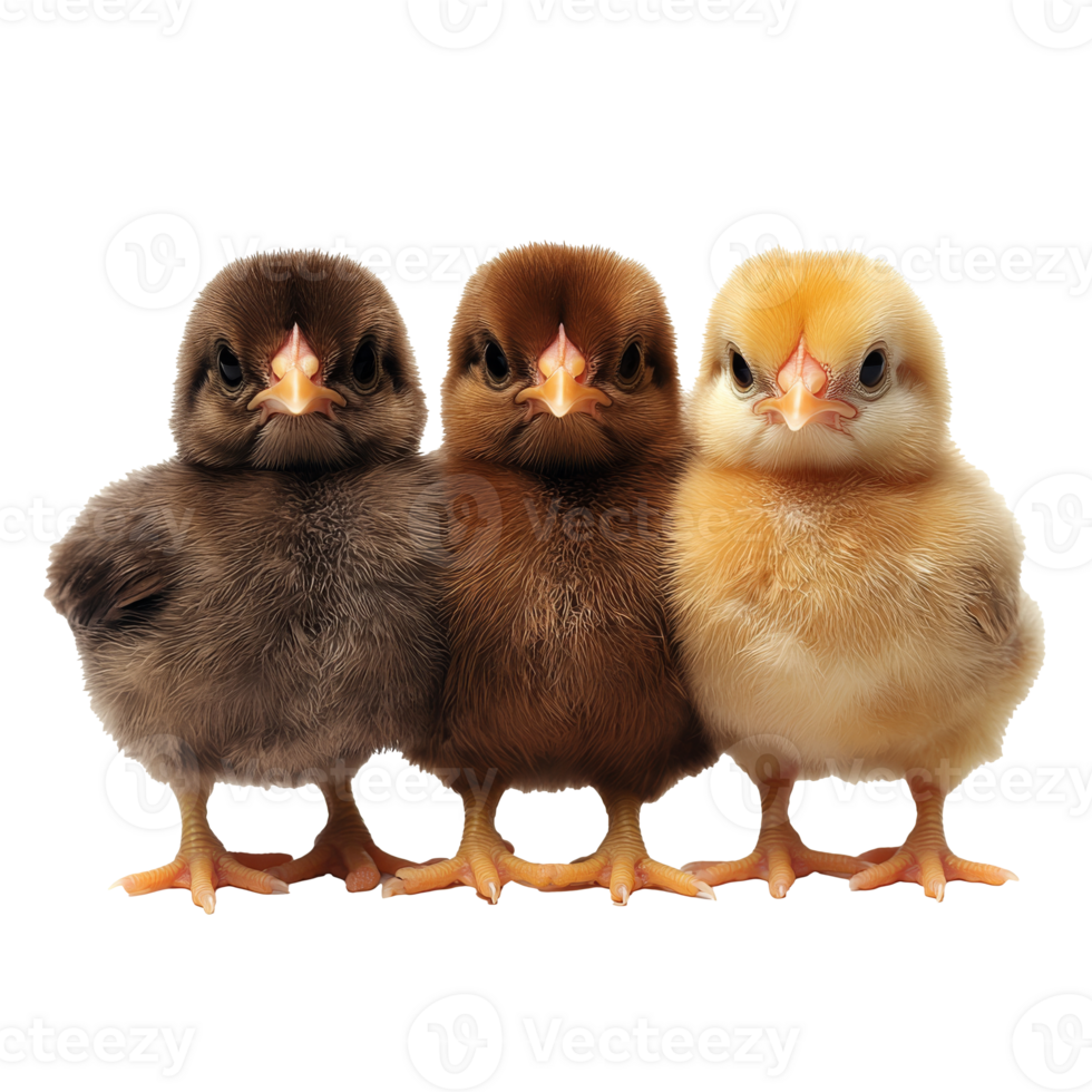 Cute baby chicks standing together in a row png