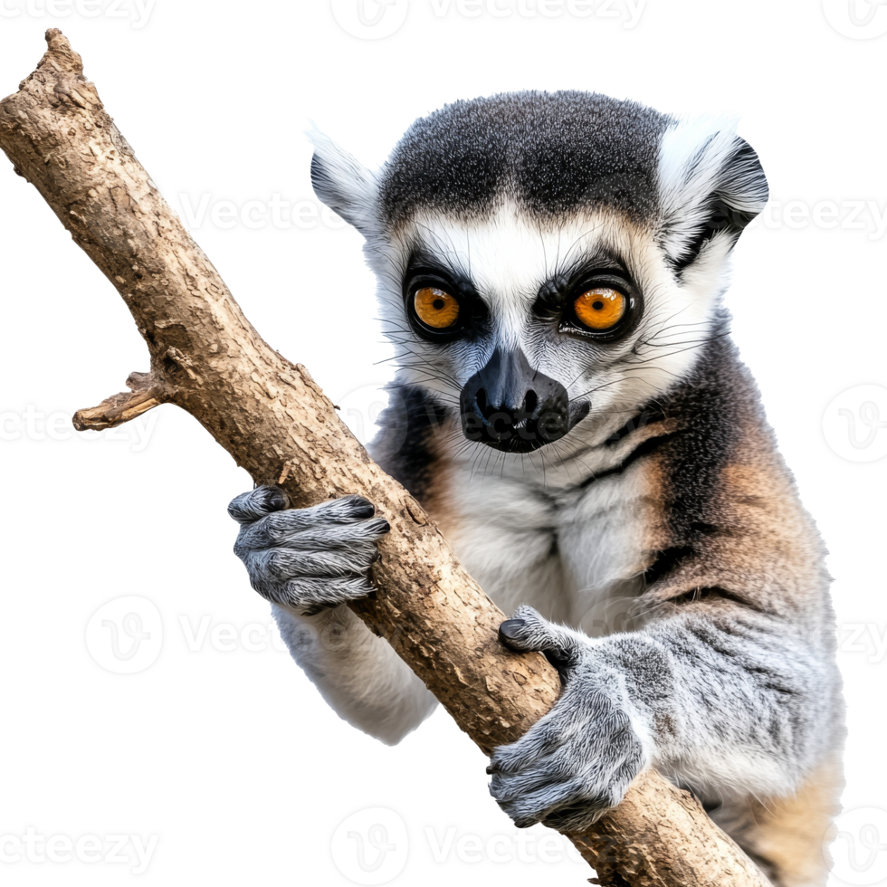 Unique lemur climbing a tree branch in daylight png
