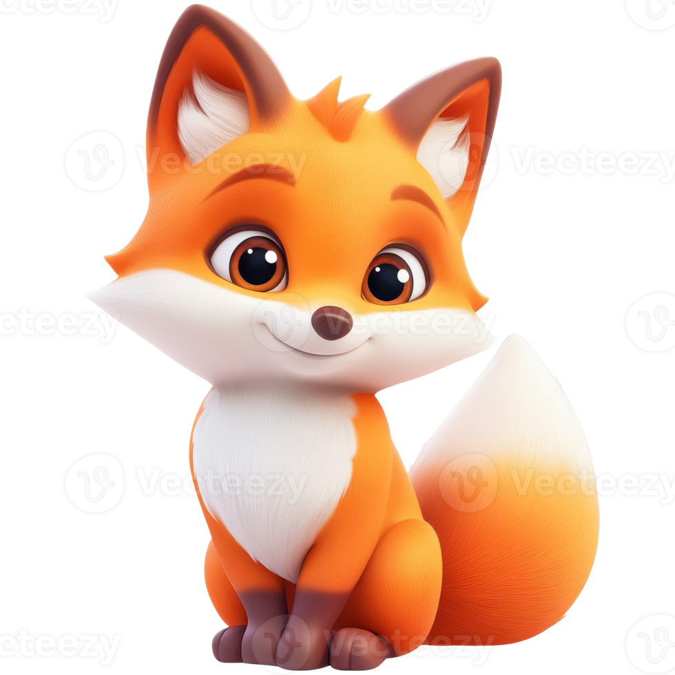 Cute cartoon fox sits happily with a big smile png