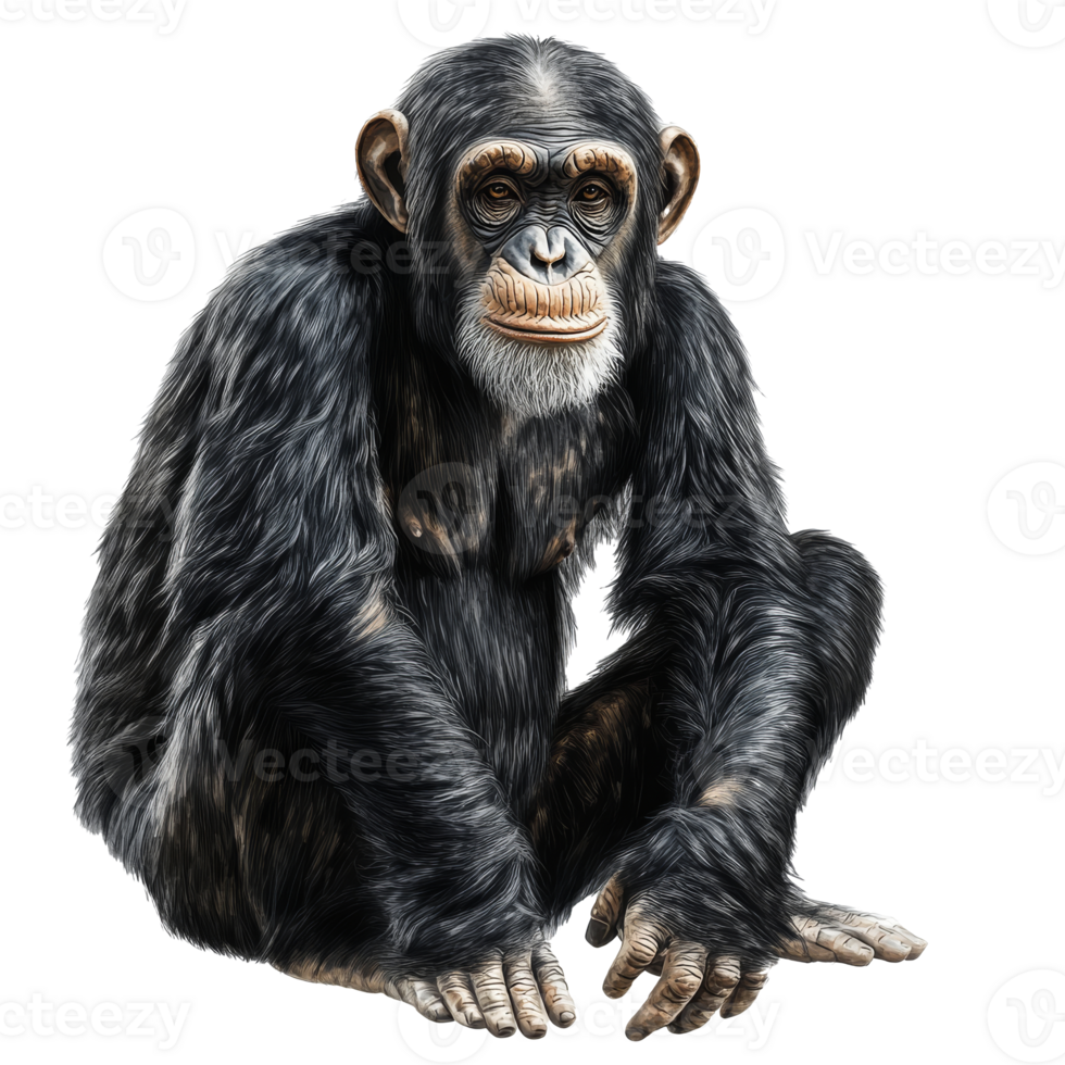 Chimpanzee sitting calmly in a natural pose png