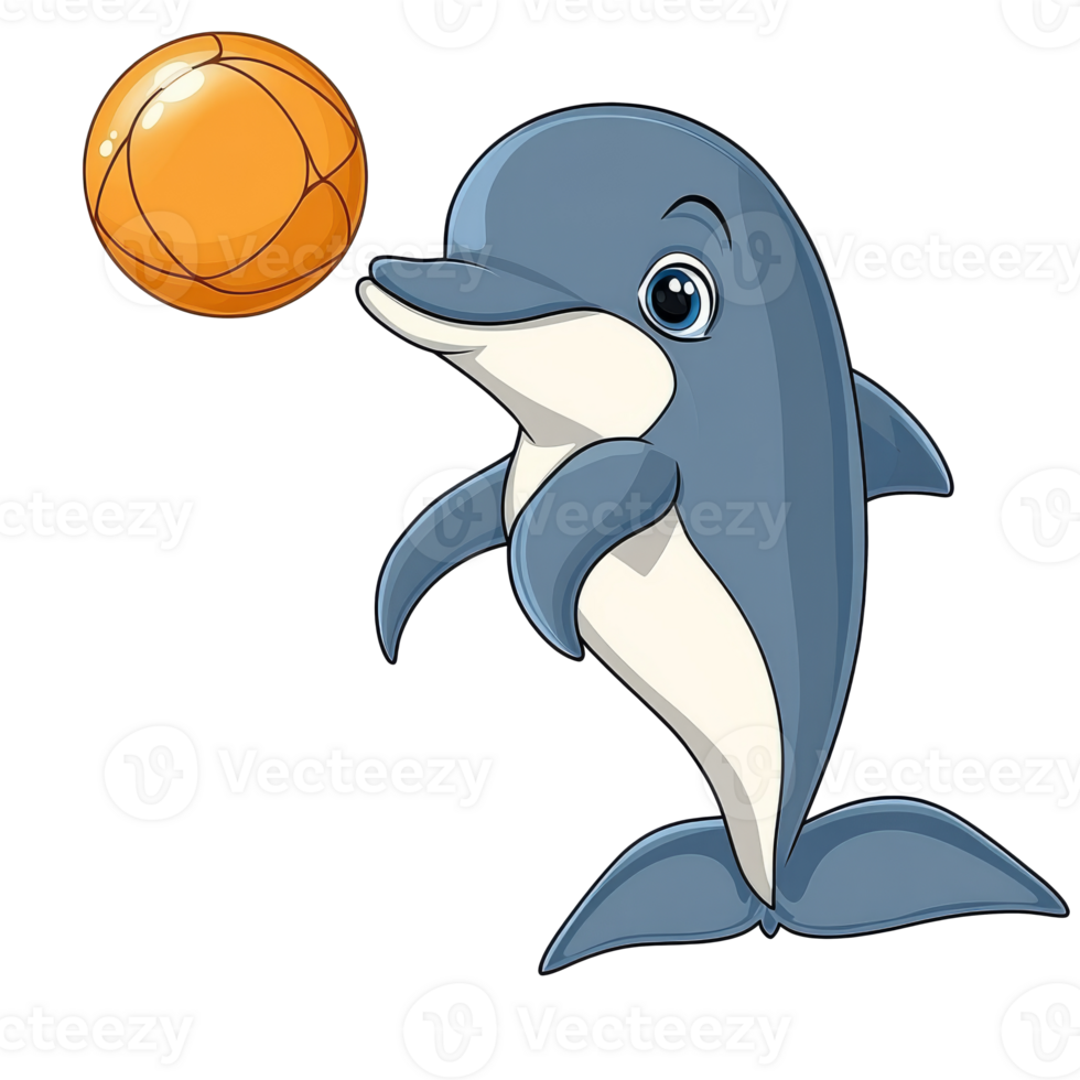 Dolphin playing with an orange ball in water png