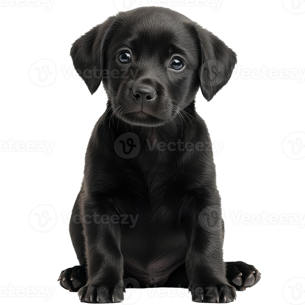 Black puppy sitting quietly, looking curiously png