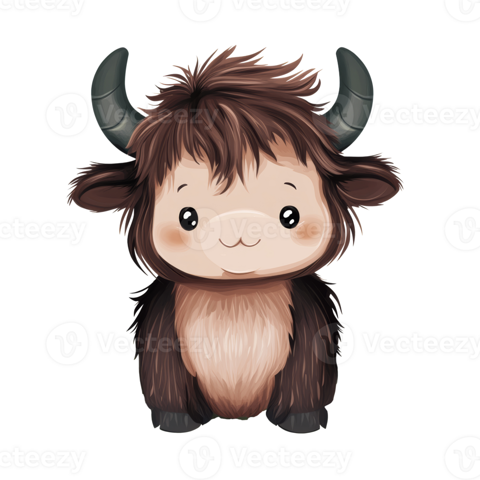 Cute cartoon animal with fluffy fur and horns png
