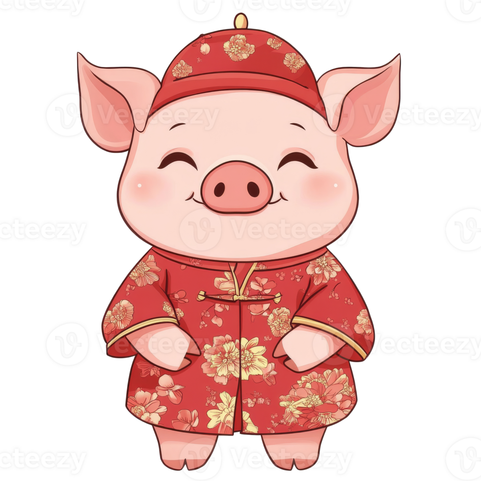 Cute cartoon pig dressed in festive red attire png