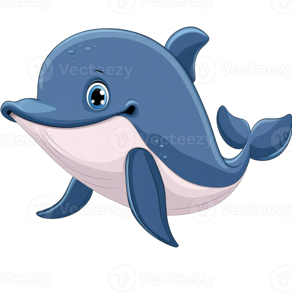 Cartoon dolphin swimming happily in the ocean png
