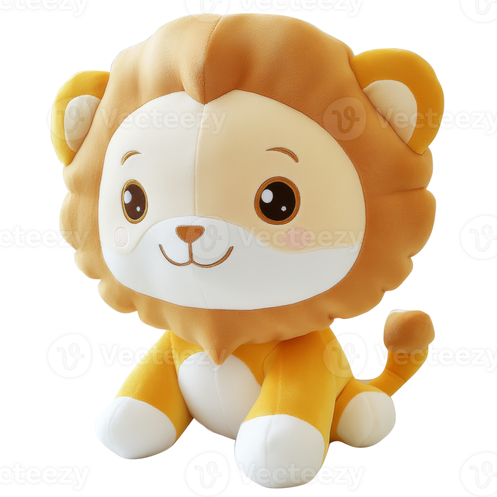 Cute plush lion toy with friendly expression png