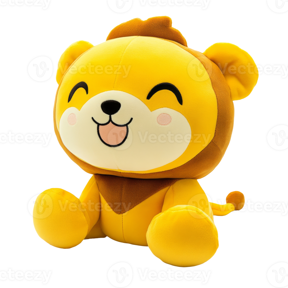 Plush lion toy with a cheerful expression png