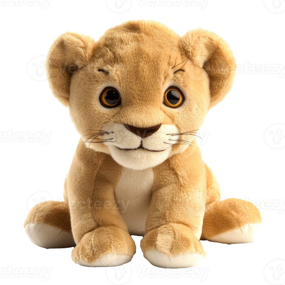 Cute plush lion toy with big expressive eyes png