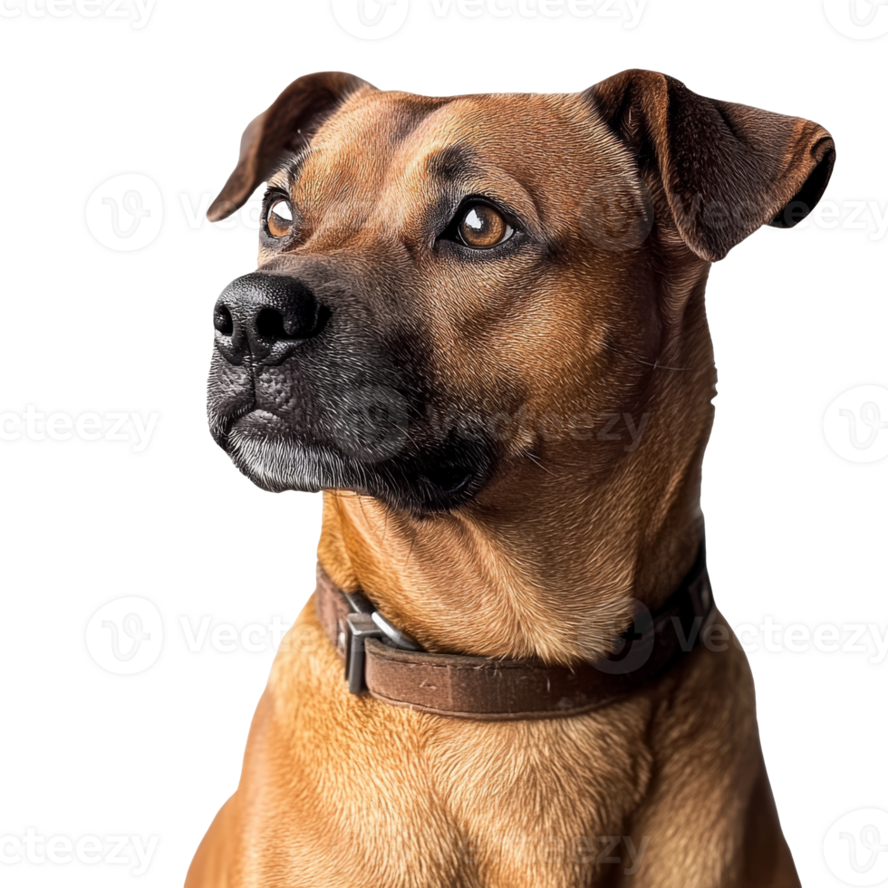 Brown dog with alert expression and collar png