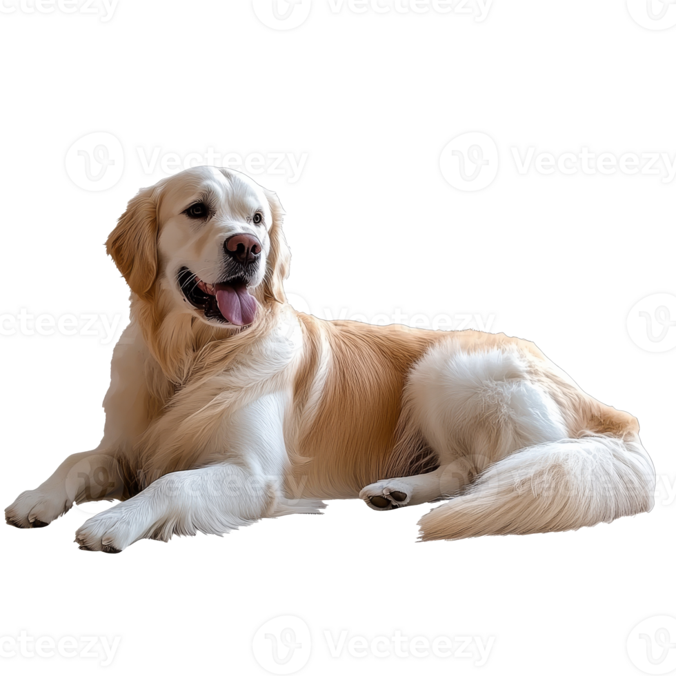 Golden retriever relaxing indoors during the day png