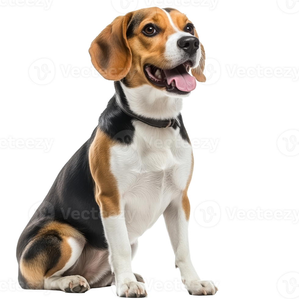 Beagle sitting cheerfully against a white backdrop png