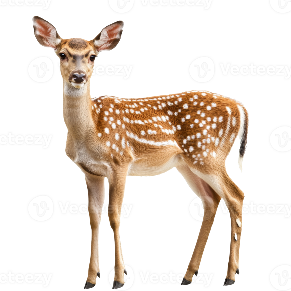 Young spotted deer standing on a white background png