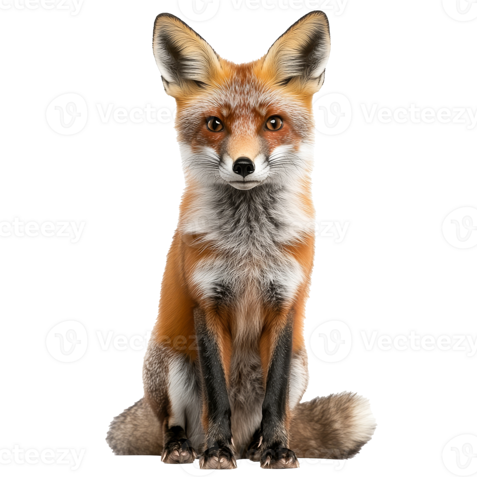 Curious red fox sitting calmly in the forest png