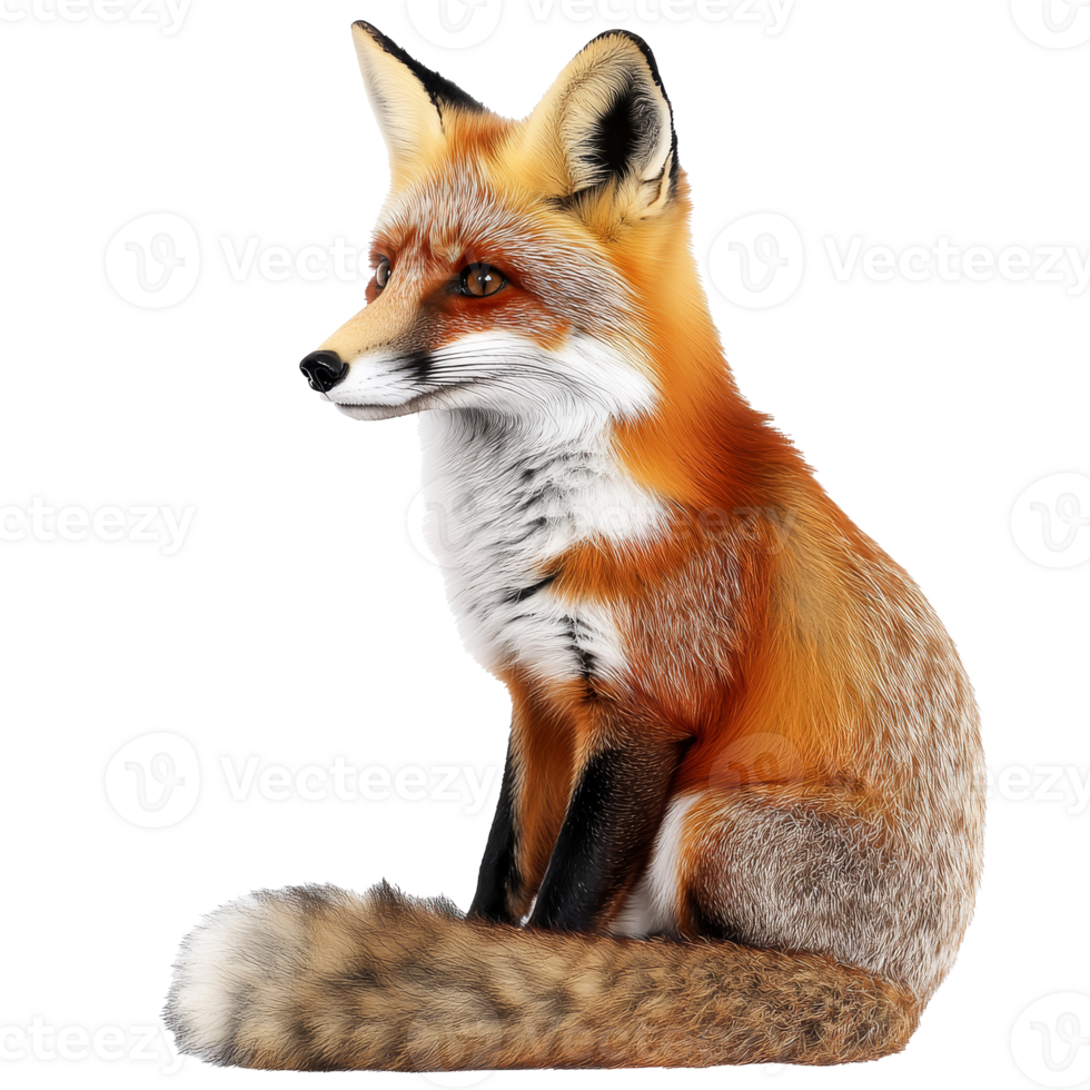 Realistic model of a red fox sitting calmly png
