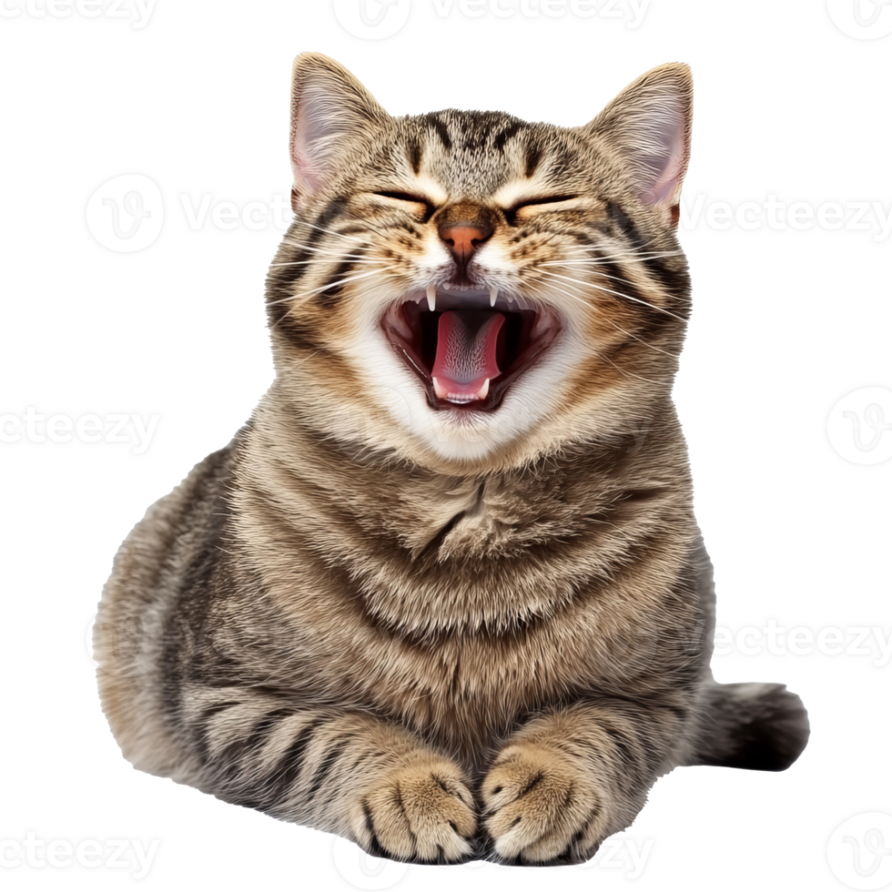 Happy striped cat expressing joy with open mouth png