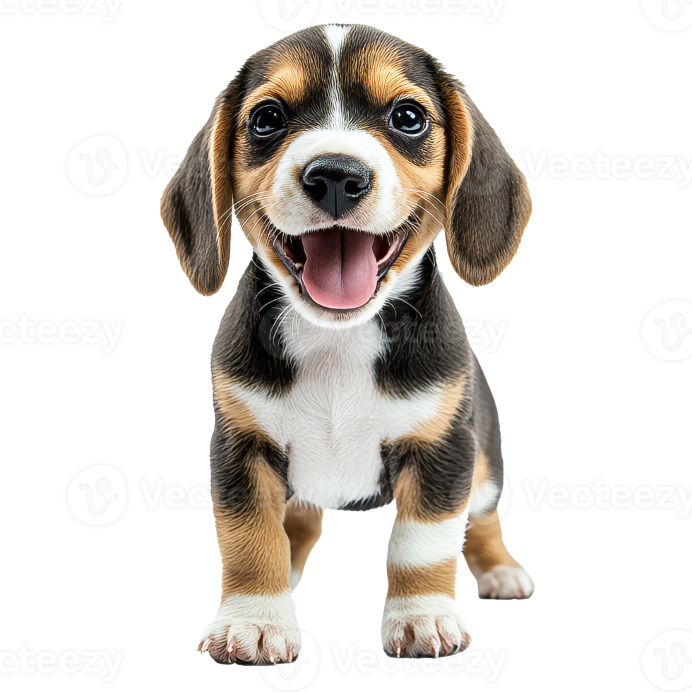 Happy beagle puppy with playful expression indoors png