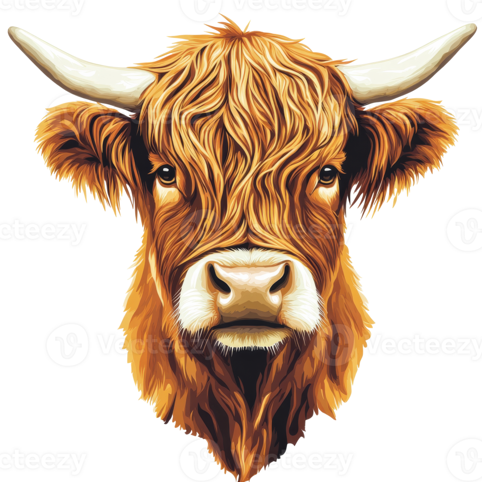 Highland cow illustration with unique fur texture png