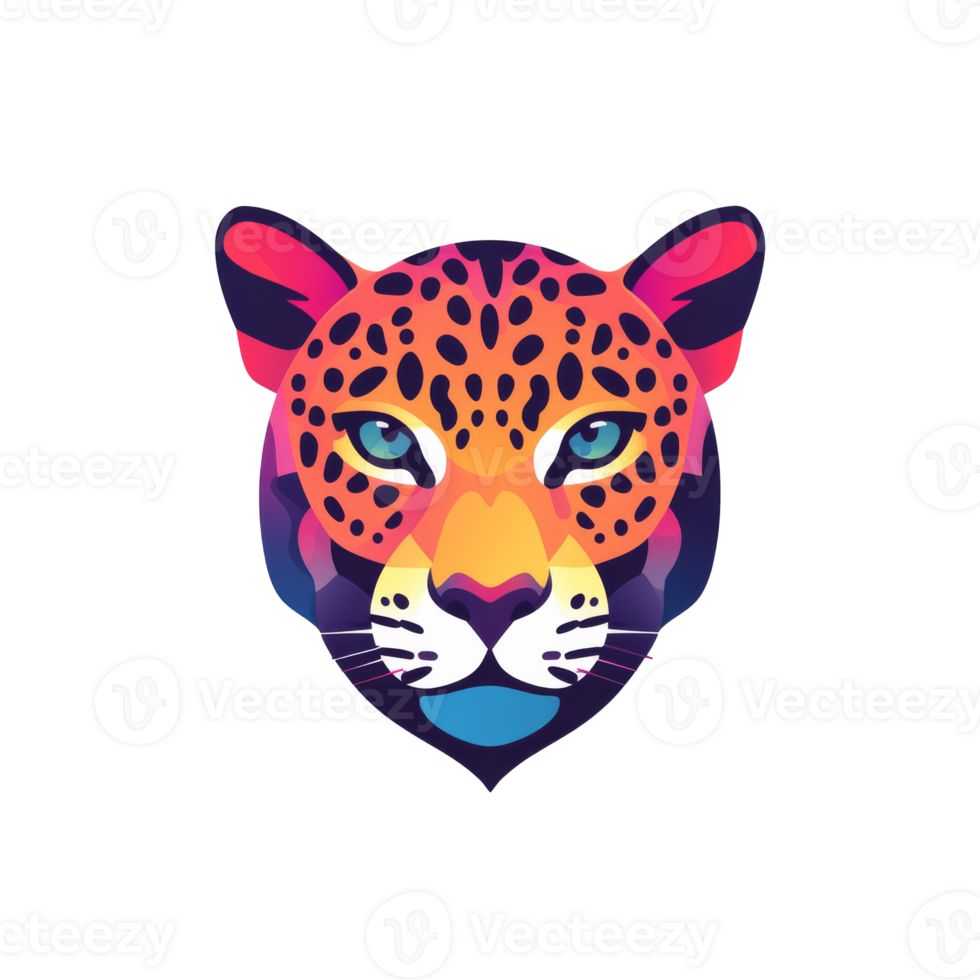 Colorful illustration of a leopards head png