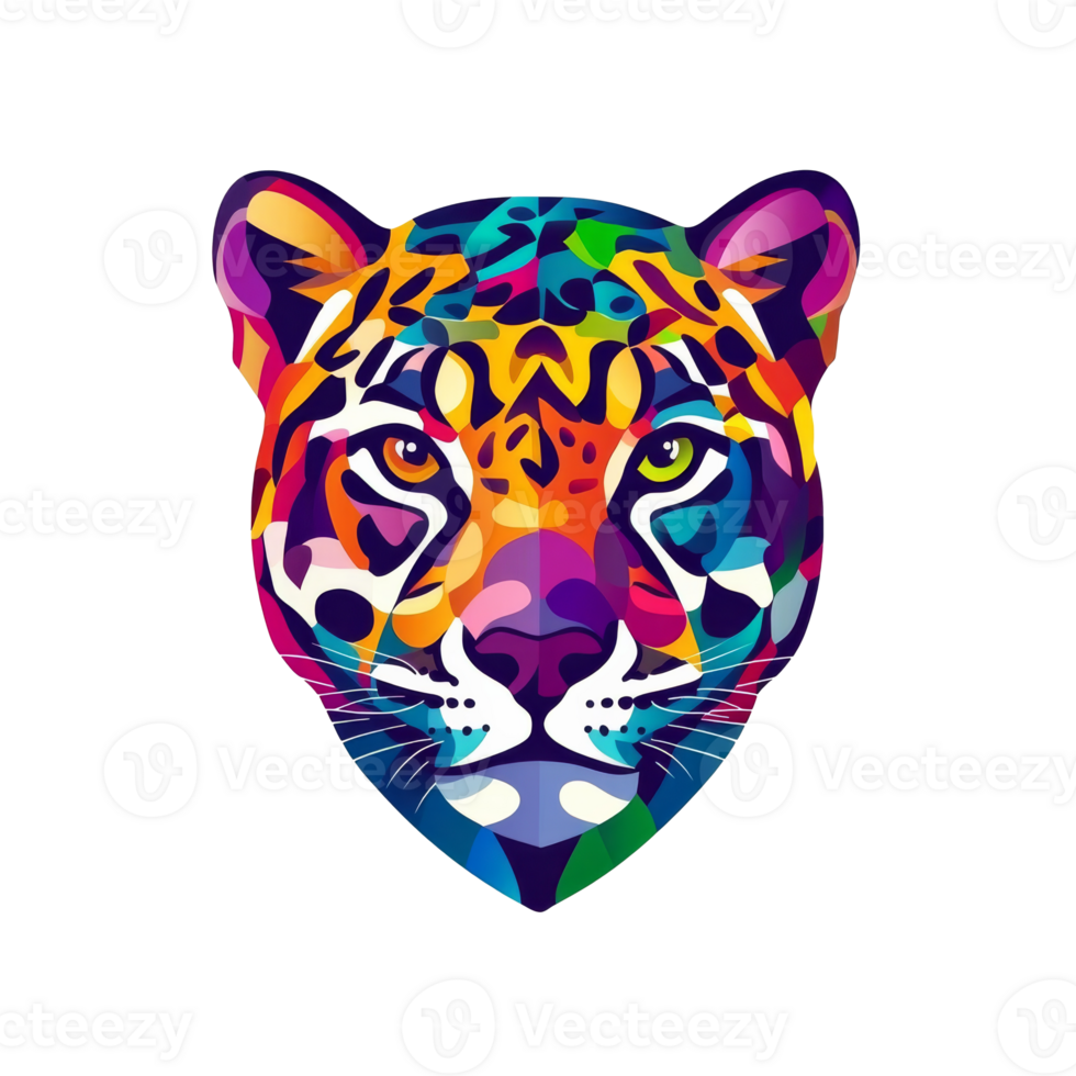 Vibrant tiger face with colorful patterns png