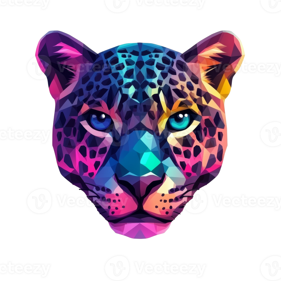 Vibrant geometric leopard head design png