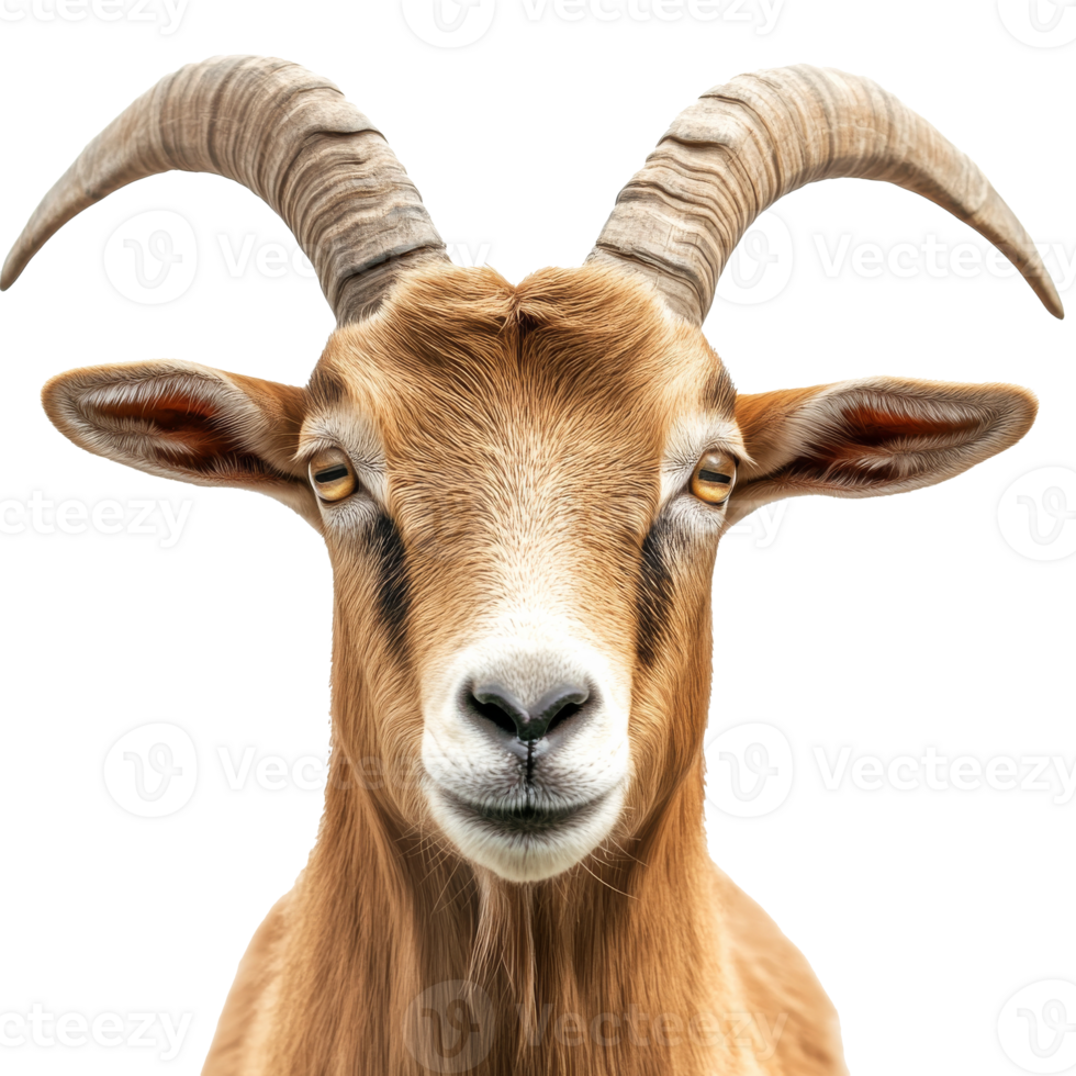 Goat with impressive horns posing for the camera png