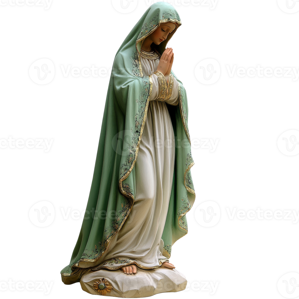 Statue of a serene figure in prayer with a veil png