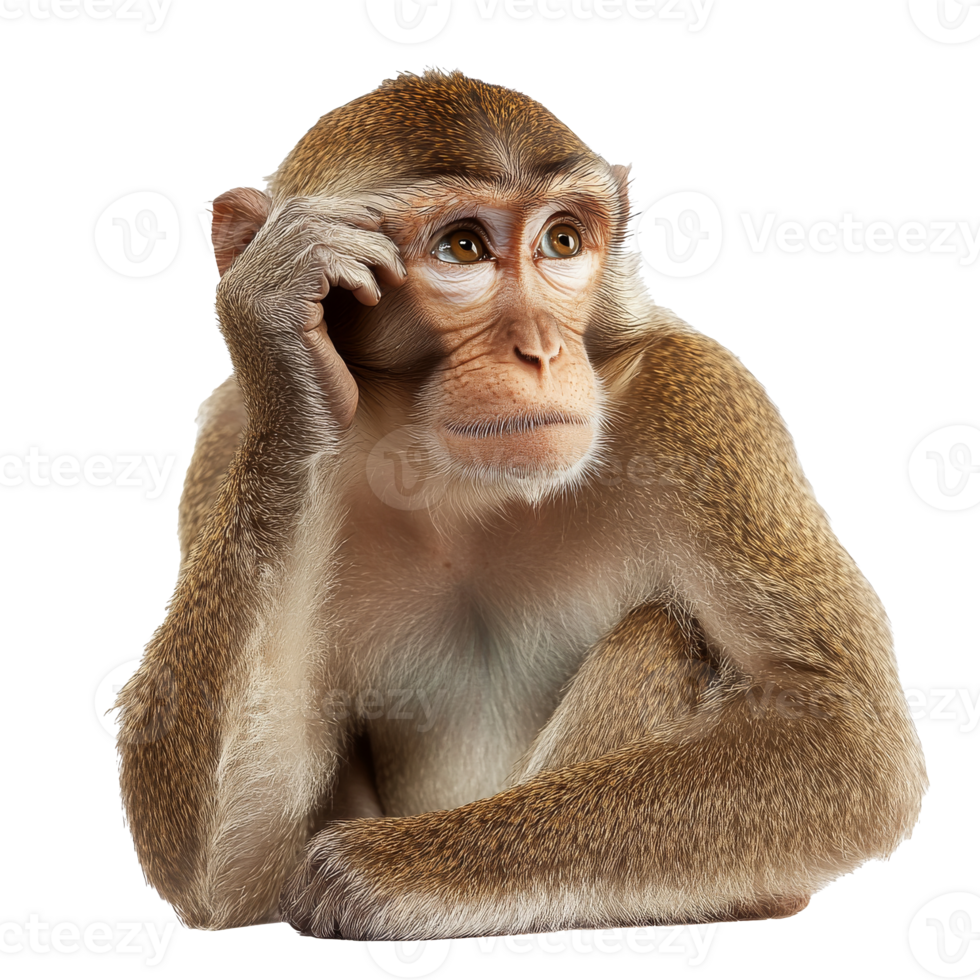 Curious monkey in thoughtful pose png