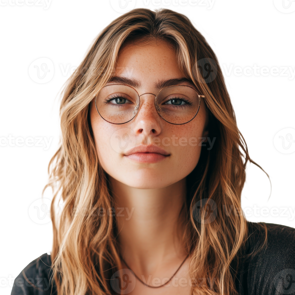 Portrait of a woman with glasses and wavy hair png