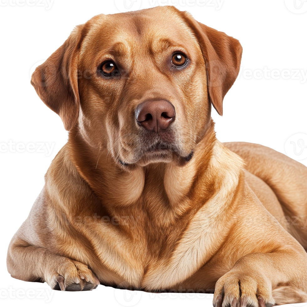 Friendly dog resting calmly on a white background png