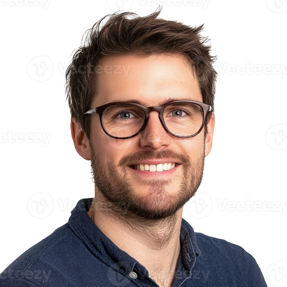 Smiling man with glasses showing friendly demeanor png