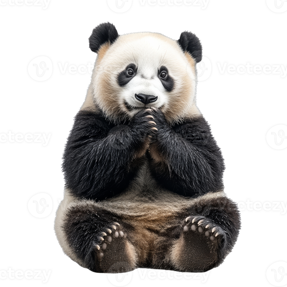 Panda in peaceful pose with paws together png