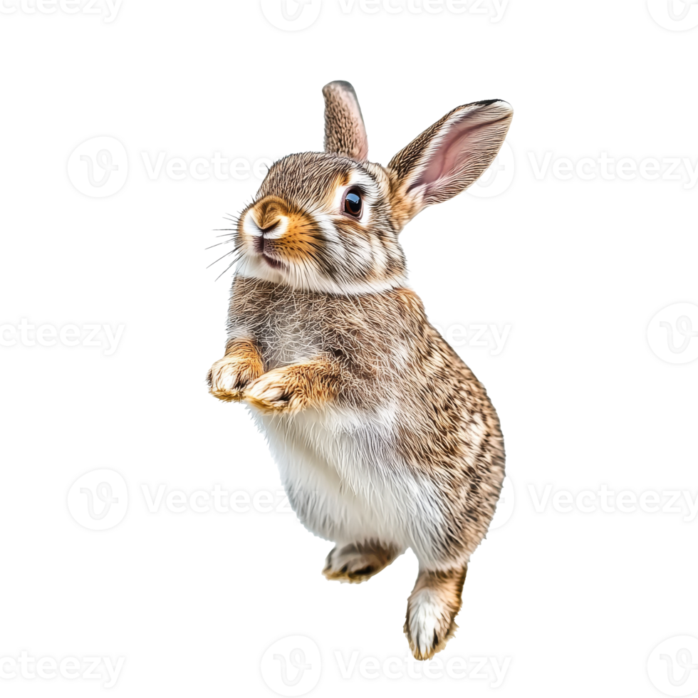 Cute rabbit stands with curiosity in bright light png