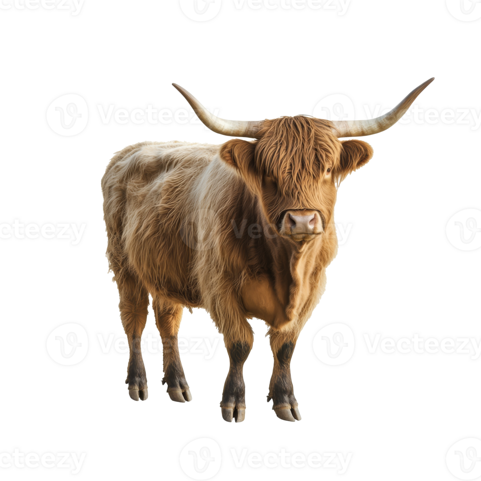 Highland cattle stands on white background png