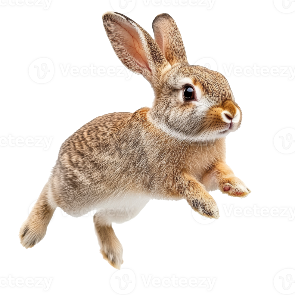 Rabbit jumps energetically in midair during spring png