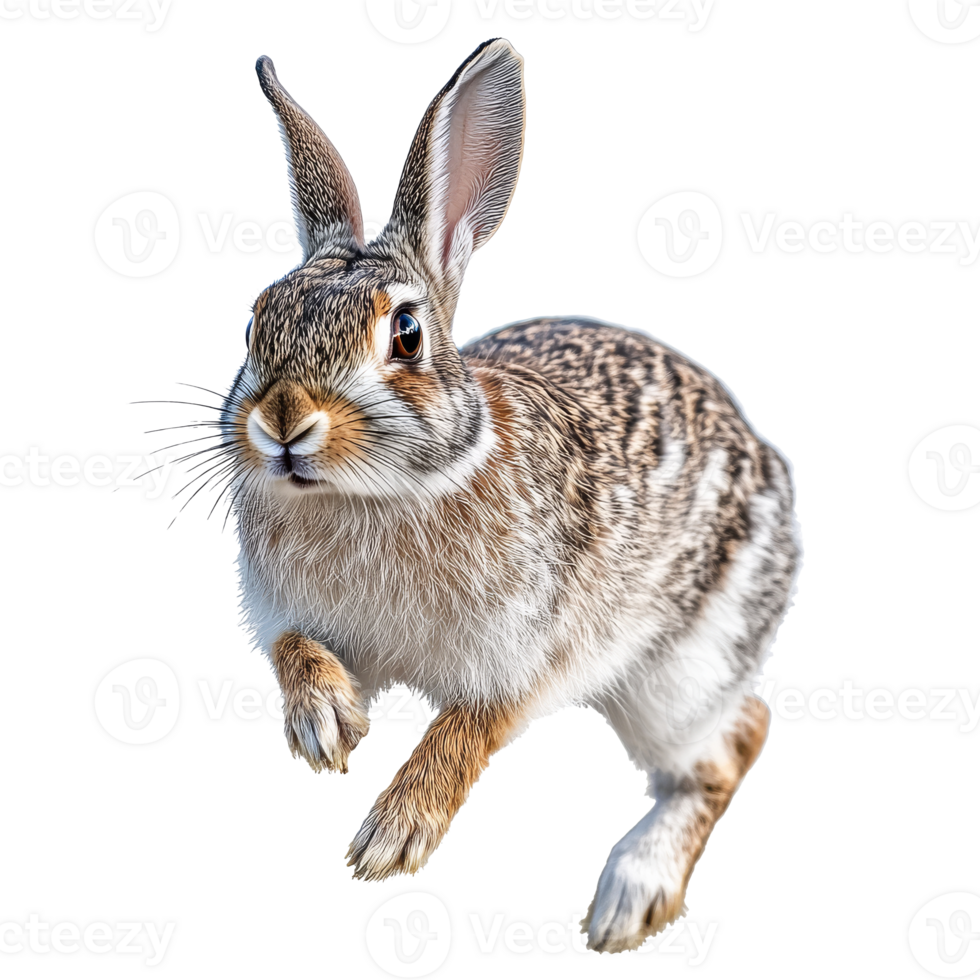 Rabbit jumping in mid air against white background png