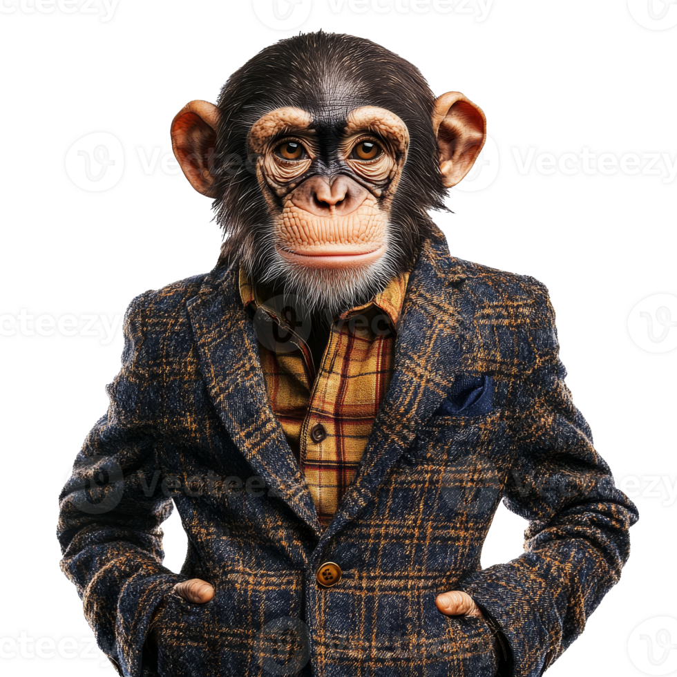 Monkey dressed in a stylish blazer with a shirt png