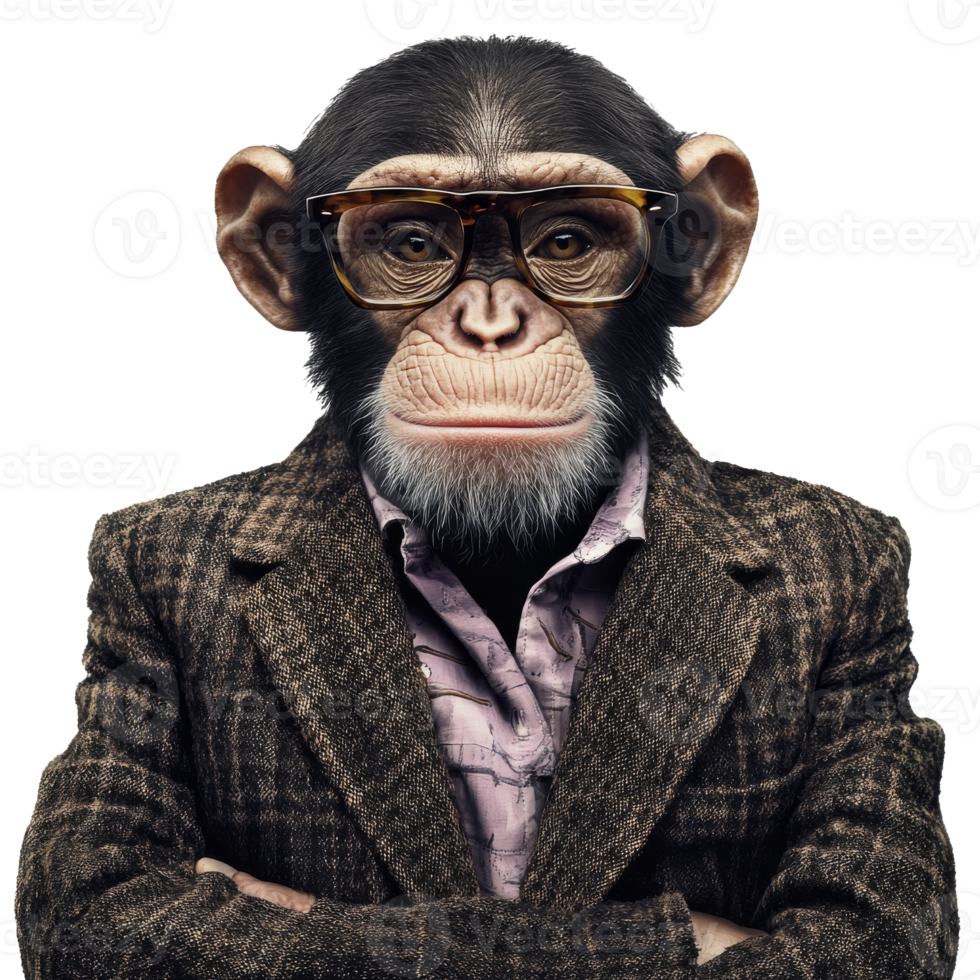 Dapper monkey in glasses strikes a pose png