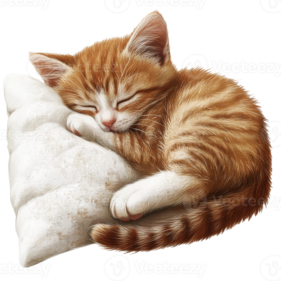 Cute sleeping kitten on a soft pillow png