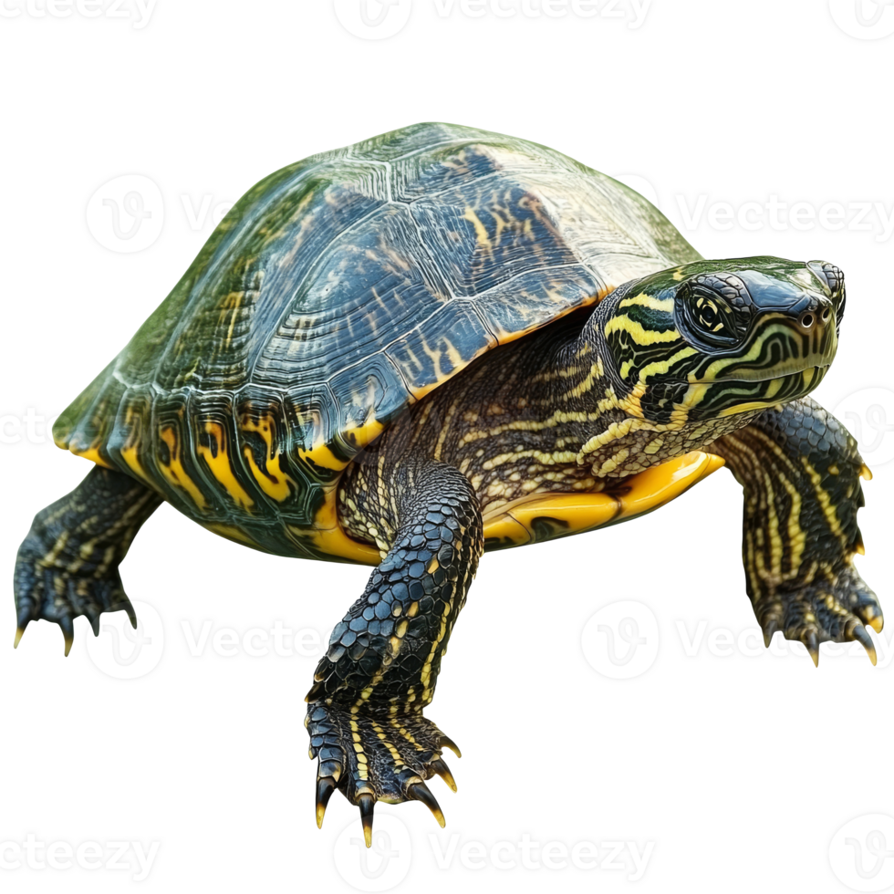 Colorful turtle swimming in clear water png