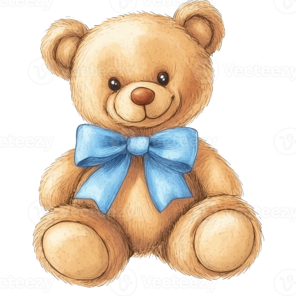 Cute teddy bear with blue bow ties for children png