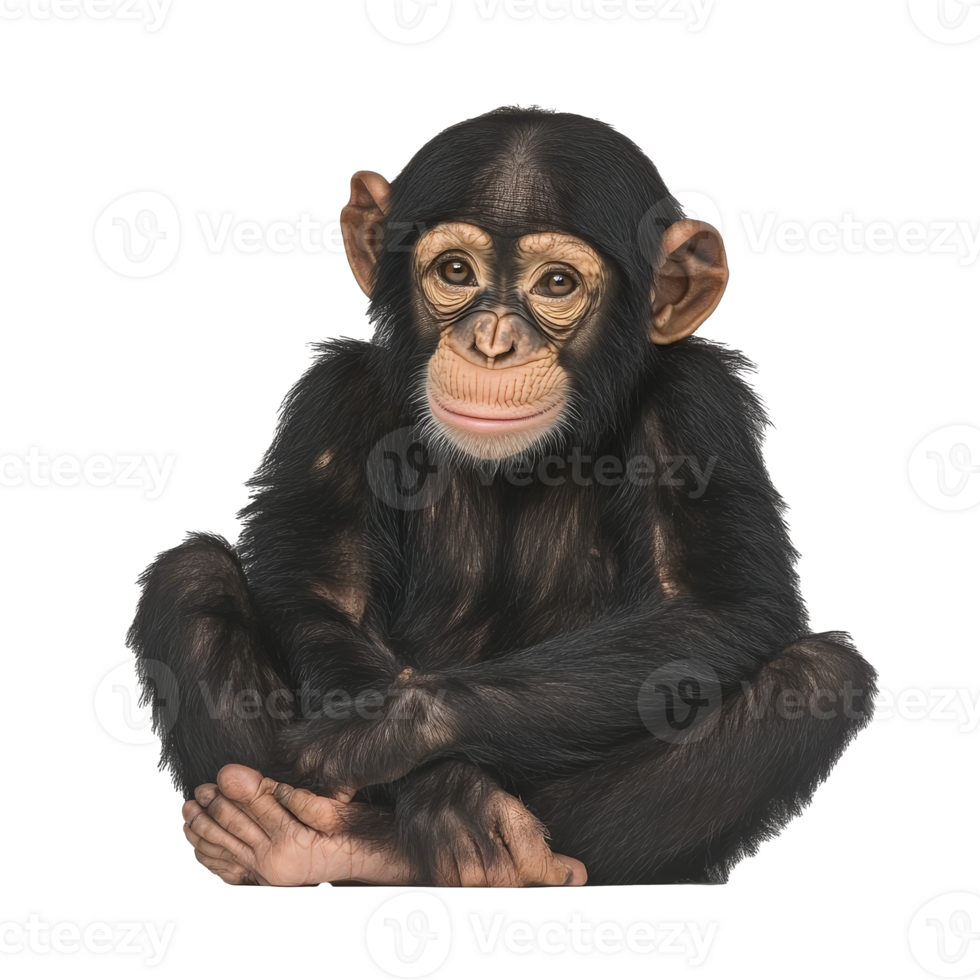 Cute chimpanzee sitting calmly with a smile png