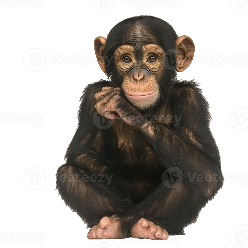 Curious young chimpanzee sitting peacefully png