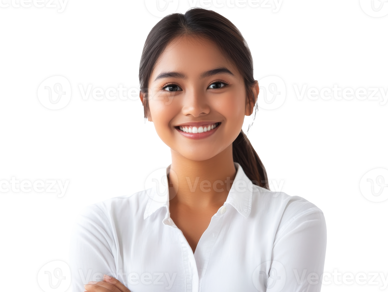 Young woman smiling confidently in bright setting png