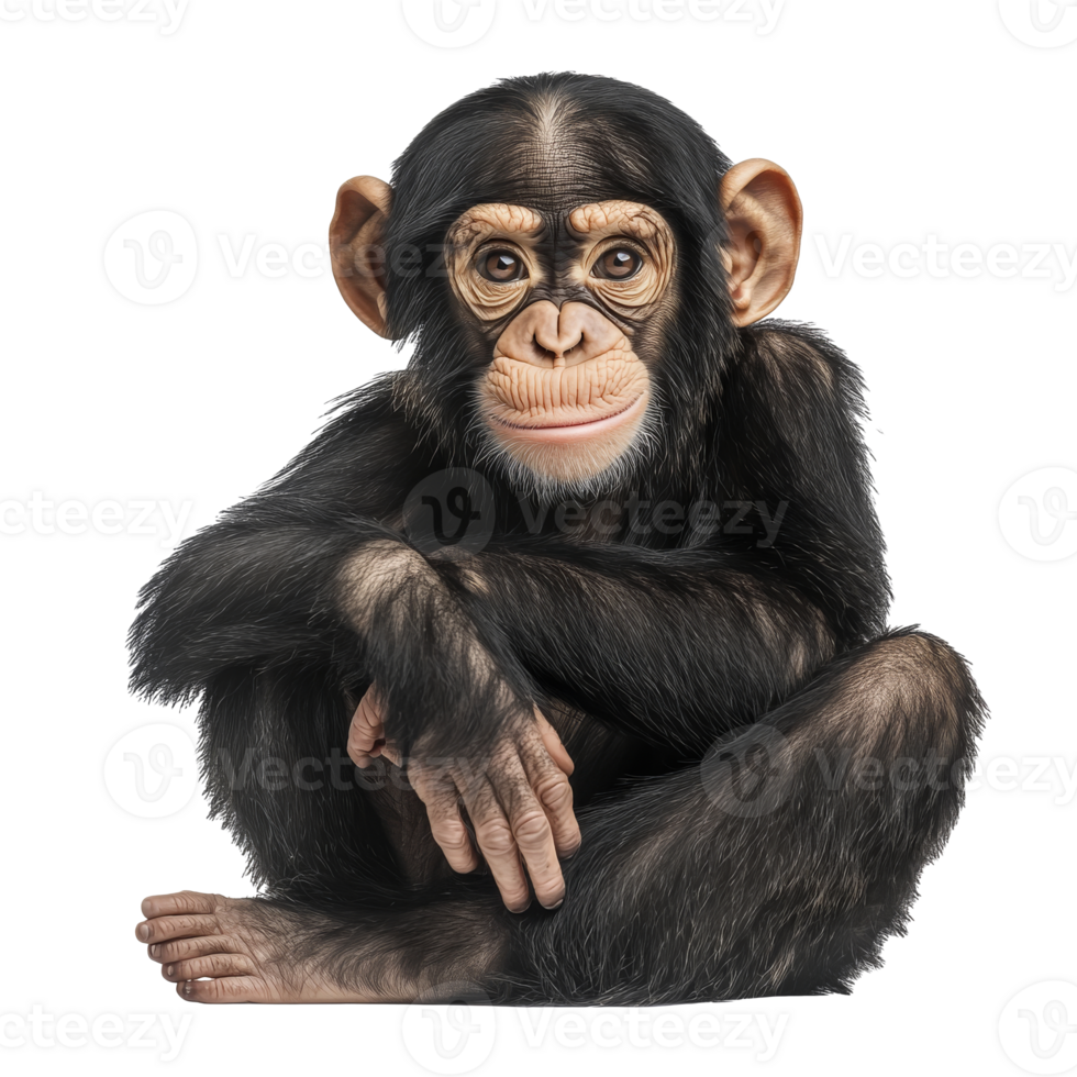 Chimpanzee sitting calmly in a natural pose png